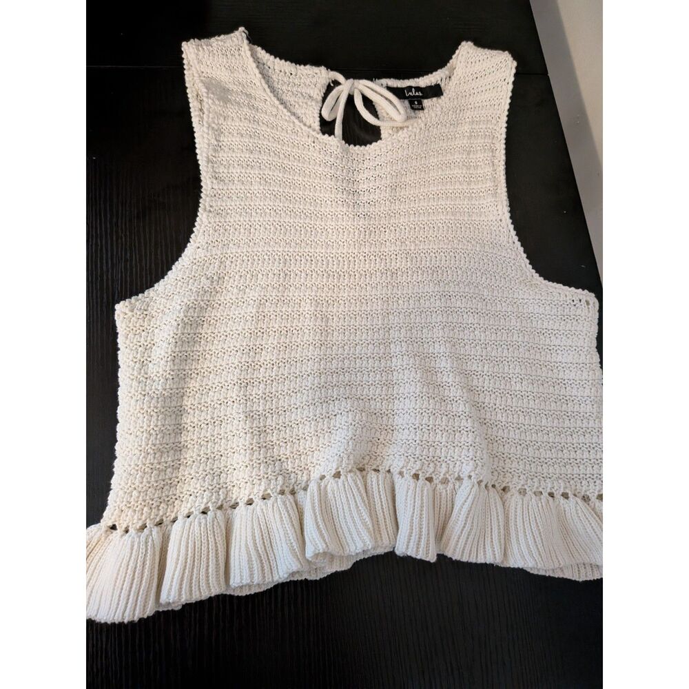 Lulus Crochet Crop Top Small Boho Festival Western Gypsy Summer Ruffle Hem